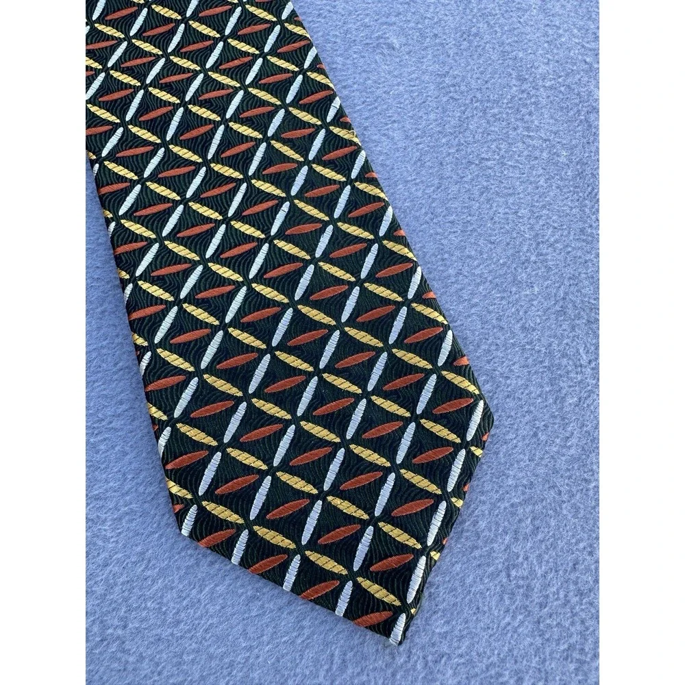 Vintage Hickey Freeman Hand Tailored Silk Tie USA Geometric Print 1980s-90s